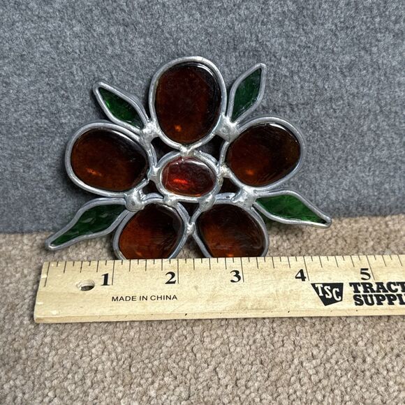 Vintage MCM Glass Floral Flower Stained Glass Suncatcher - Picture 3 of 5